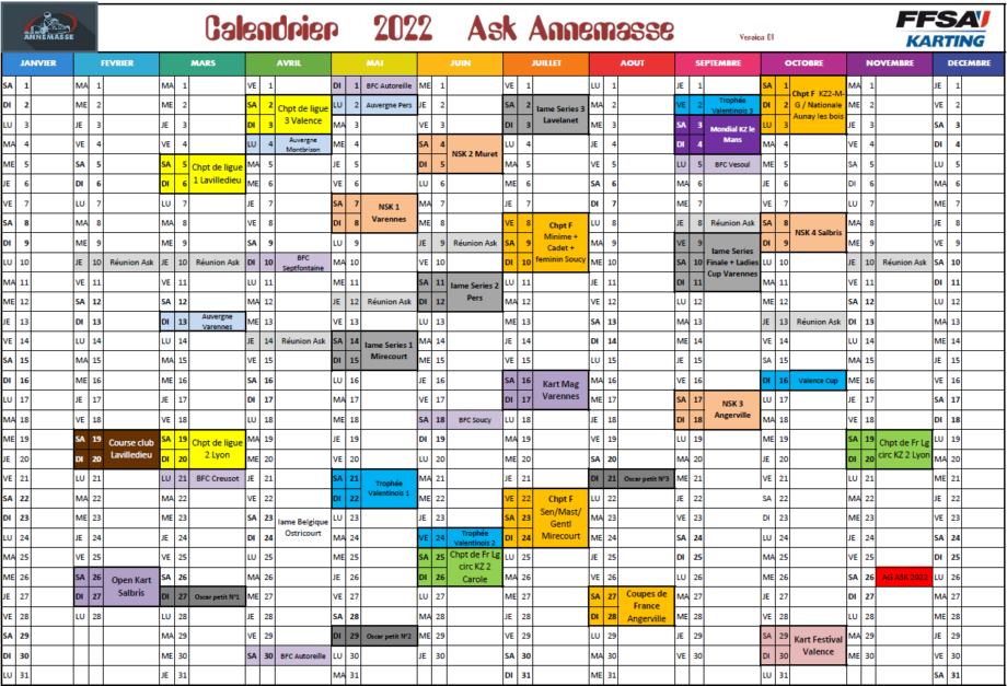 Calendrier 2022 – ASK Annemasse – Association sportive de karting